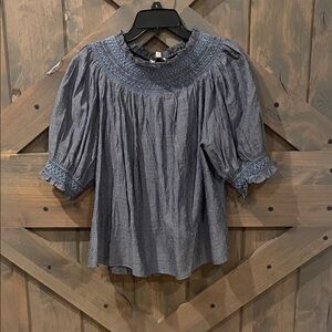 Elegant LOFT Gray Smocked Women's Blouse